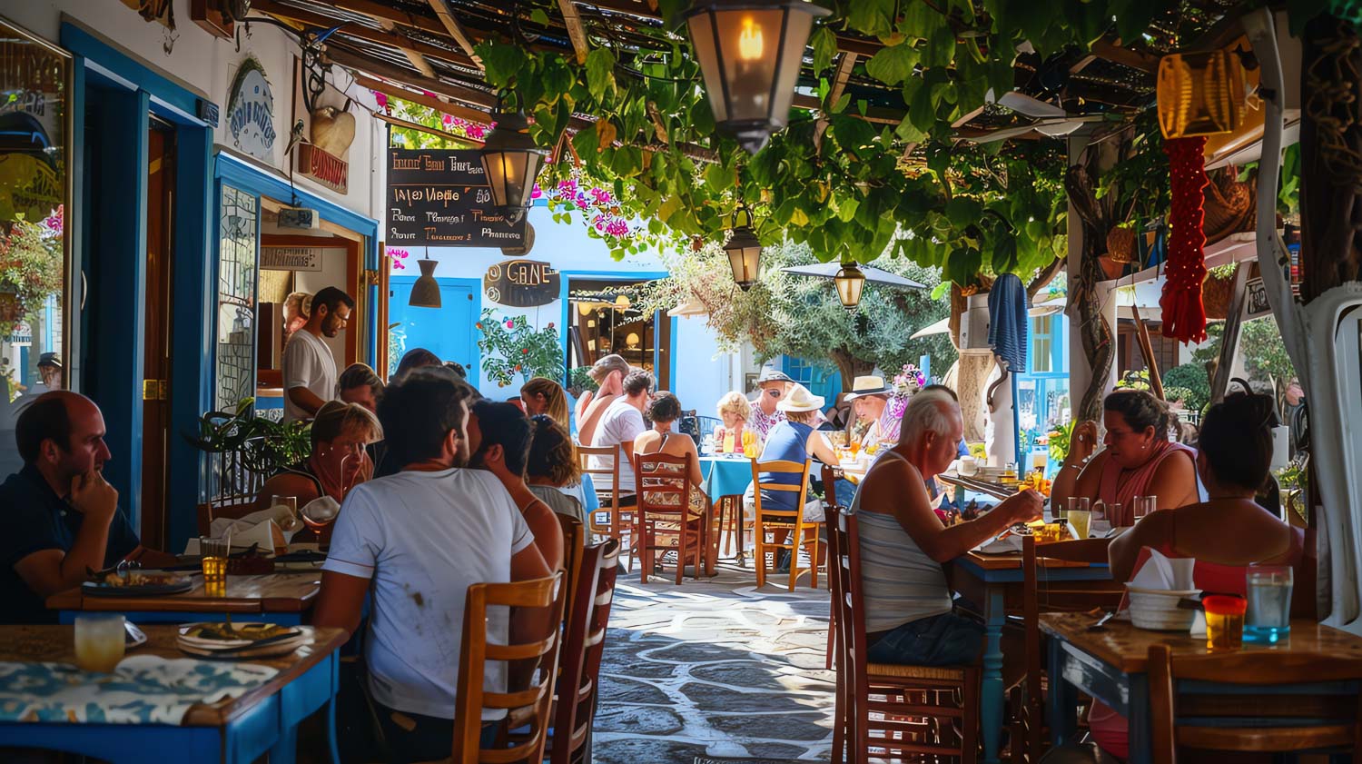 image shows group people sitting restaurant enjoying meal atmosphere is relaxed casual