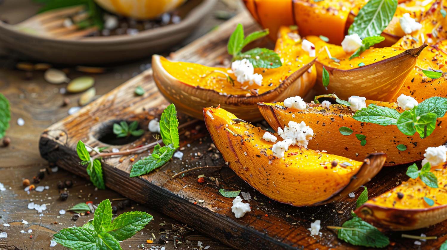 roasted baked pumpkin with addition aromatic herbs